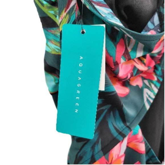 Aqua Green Floral One‎ Piece Green Pink Open Back Swimsuit Womens X Large 16 18 - Picture 4 of 5
